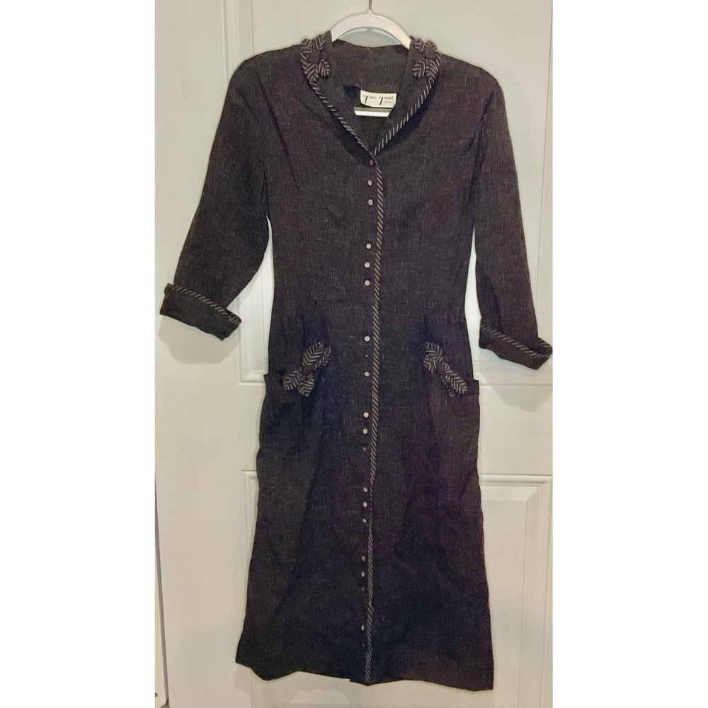 TONI TODD Original vintage 1940s brown button up rayon bows maxi pockets‎ dress